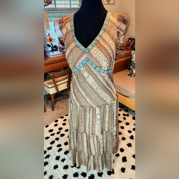 Y2K 90's Boho Dress Ankle Length Form Fitting size 10 Turquoise accents - Picture 6 of 6